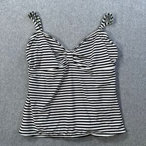 Downeast Stripe Tankini Swim Top Women's XL Black/White Adjustable Strap